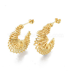 Brass Twist Crescent Moon Stud Earrings&nbsp;EJEW-N011-81LG