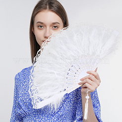 Resin & Feather Fan Staves Design&nbsp;AJEW-WH20064-50A