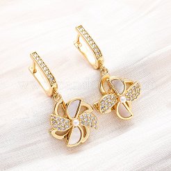 Windmill Brass Micro Pave Clear Cubic Zirconia Hoop Earrings&nbsp;KK-D363-16G