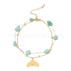 Summer Beach Nuggets Natural Amazonite & Imitation Pearl Multi-Strand Anklets&nbsp;BJEW-P326-06B-G