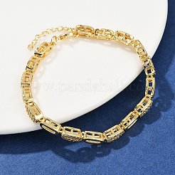 Brass Micro Pave Clear Cubic Zirconia Oval Link Chain Bracelets for Women&nbsp;BJEW-F504-04G