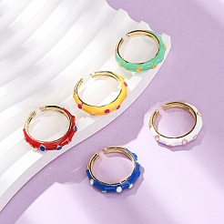 Brass Enamel Cuff Open Rings&nbsp;RJEW-P183-06G-M