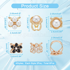 8Pcs 4 Styles Plastic Imitation Pearl & Enamel Flower Scarf Buckle Rings Set&nbsp;AJEW-WR0001-73