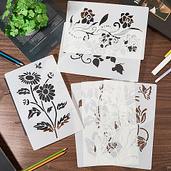 6Pcs 6 Styles Flower Theme PET Plastic Hollow Out Drawing Painting Stencils Templates&nbsp;DIY-WH20009-46