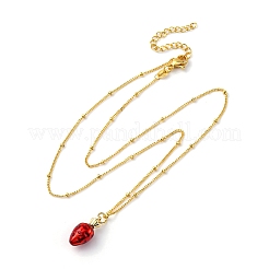 Brass FireBrick Enamel Pendant Necklaces for Women&nbsp;NJEW-K381-08C-G