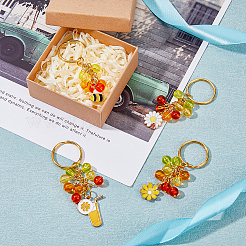 1 Set Flower/Bee/Orange Juice Alloy Enamel Pendant Keychain&nbsp;KEYC-FH0001-38A