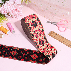 Rhombus Pattern Ethnic Style Embroidery Floral Polyester Ribbons&nbsp;OCOR-WH0070-324A