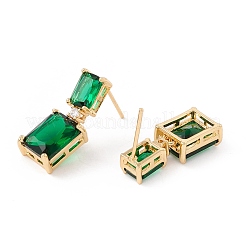 Real 18K Gold Plated Cubic Zirconia Rectangle Dangle Stud Earrings&nbsp;KK-E005-16G
