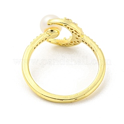 Crescent Moon Brass Micro Pave Cubic Zirconia Open Cuff Rings&nbsp;RJEW-H220-41G