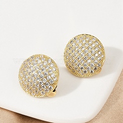 Half Round Brass Micro Pave Clear Cubic Zirconia Clip-on Earrings&nbsp;EJEW-M082-14G
