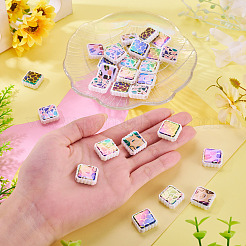 30Pcs Rainbow Iridescent Printed Opaque Acrylic Beads&nbsp;OACR-TA0001-73A