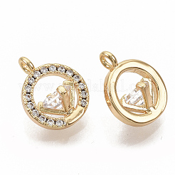 Brass Micro Pave Clear Cubic Zirconia Charms&nbsp;ZIRC-T011-22G-NF