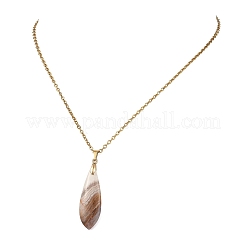 Natural Amethyst Lace Agate Teardrop Pendant 304 Stainless Steel Cable Chain Necklaces&nbsp;NJEW-JN06322-01