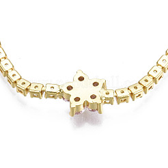 Cubic Zirconia Classic Tennis Necklace with Flower Links&nbsp;NJEW-N048-01F