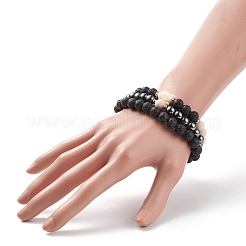 3Pcs 3 Style Natural & Synthetic Mixed Gemstone Beaded Stretch Bracelets Set with Buddhist Head for Women&nbsp;BJEW-JB08498