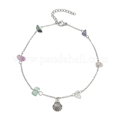 Natural Fluorite Chip Bead Chain Anklets&nbsp;AJEW-AN00671-03