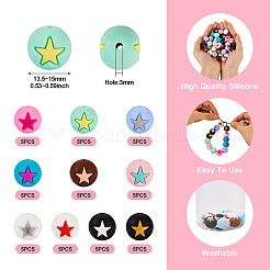 50Pcs 10 Colors Round with Star Food Grade Eco-Friendly Silicone Beads&nbsp;SIL-TA0001-47