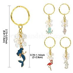 5Pcs Alloy Enamel & Synthetic Moonstone Keychain&nbsp;KEYC-YW00176