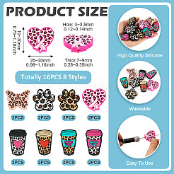 16Pcs 8 Styles Leopard Print Pattern Silicone Focal Beads&nbsp;SIL-TA0002-69