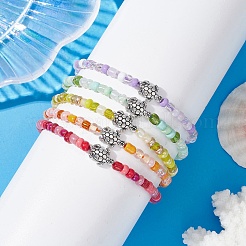 Alloy Tortoise & Glass Seed Braided Bead Bracelet&nbsp;BJEW-JB09750