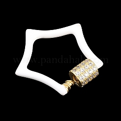 Star Brass Micro Pave Clear Cubic Zirconia Screw Carabiner Clasps&nbsp;KK-B167-01C-01G