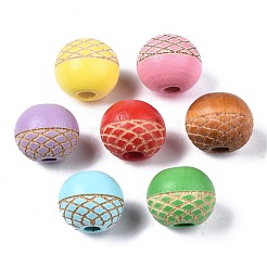 Painted Natural Wood Beads&nbsp;WOOD-S057-072