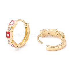 Square with Evil Eye Enamel Huggie Hoop Earrings for Women&nbsp;EJEW-I260-45G-NR
