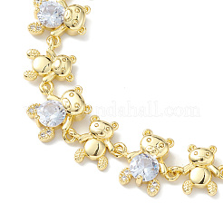 Clear Cubic Zirconia Bear Link Chain Bracelet&nbsp;BJEW-H586-02G