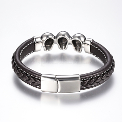 Men's Braided Leather Cord Bracelets&nbsp;BJEW-H559-18B