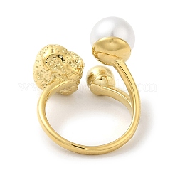 304 Stainless Steel Round Ball Open Cuff Ring with ABS Plastic Imitation Pearl&nbsp;RJEW-G297-02G