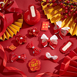 Chinese New Year Bowknot Flower Cloth Alligator Hair Clips Set&nbsp;OHAR-WH0021-31A