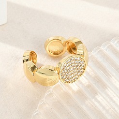 Brass Micro Pave Clear Cubic Zirconia Open Cuff Rings for Women&nbsp;RJEW-M026-01G-01