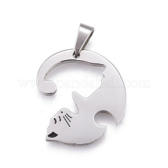 304 Stainless Steel Split Kitten Pendants&nbsp;STAS-P235-05BP