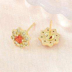 Brass Micro Pave Cubic Zirconia Stud Earrings for Women&nbsp;KK-A305-03G-05