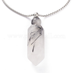 Natural Tourmalinated Quartz/Black Rutilated Quartz Openable Perfume Bottle Pendant Necklaces&nbsp;NJEW-H216-06P