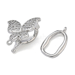 Butterfly Brass Micro Pave Clear Cubic Zirconia Fold Over Clasps&nbsp;KK-Z143-22P