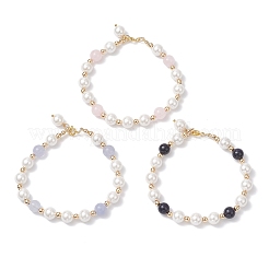 3Pcs 3 Styles Shell Pearl & Natural & Synthetic Mixed Gemstone Round Beadeded Bracelets for Women&nbsp;BJEW-JB12502