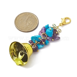 Synthetic Turquoise & Natural Amethyst  Chips & Alloy Bowknot Kcychain&nbsp;HJEW-JM01313-02