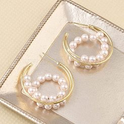 Brass with Plastic Pearls Stud Earrings&nbsp;KK-CBAD851-24G