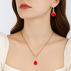 3 Colors Rhinestone Teardrop Dangle Stud Earrings & Pendant Necklace&nbsp;SJEW-HY0001-23