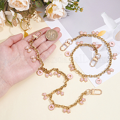 2Pcs Alloy Enamel Pink Bowknot Tassel 304 Stainless Steel Cable Chain Bag Decorative Chains&nbsp;AJEW-BBC0001-03