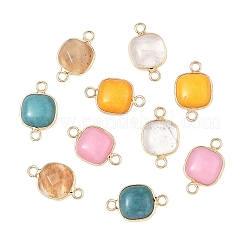 10Pcs 5 Styles Tigerskin Glass & Dyed Natural White Jade & Quartz Crystal Square Links Connector Charmss&nbsp;G-YW0002-75