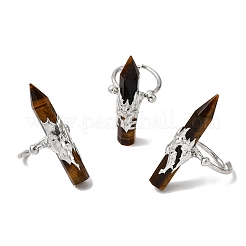 Natural Tiger Eye & Brass Cuff Rings for Women&nbsp;RJEW-G374-01P-11