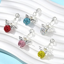 5Pcs 5 Colors Polymer Clay & Glass Pearl & Alloy Angel Pendant Decoration&nbsp;HJEW-JM02633