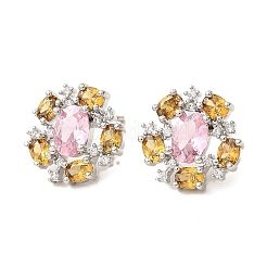 Flower Brass Micro Pave Cubic Zirconia Stud Earrings&nbsp;EJEW-L270-13P