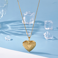 2Pcs 316 Surgical Stainless Steel Heart Photo Locket Pendant Cable Chain Necklaces for Women&nbsp;NJEW-DC0001-15G