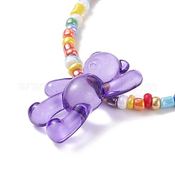 Acrylic Bear & Glass Seed Beaded Necklace for Women&nbsp;NJEW-JN03930