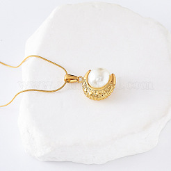 3Pcs Vintage Stainless Steel Pave Imitation Pearl Moon Pendant Necklaces for Women&nbsp;GQ0177