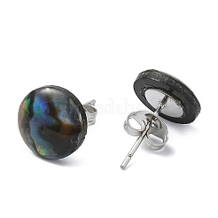Flat Round Oval Natural Paua Shell Stud Earring for Women&nbsp;EJEW-JE07125