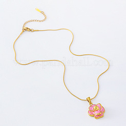 3Pcs Stainless Steel Pearl Pink Enamel Flower Pendant Necklaces for Women&nbsp;KQ5825